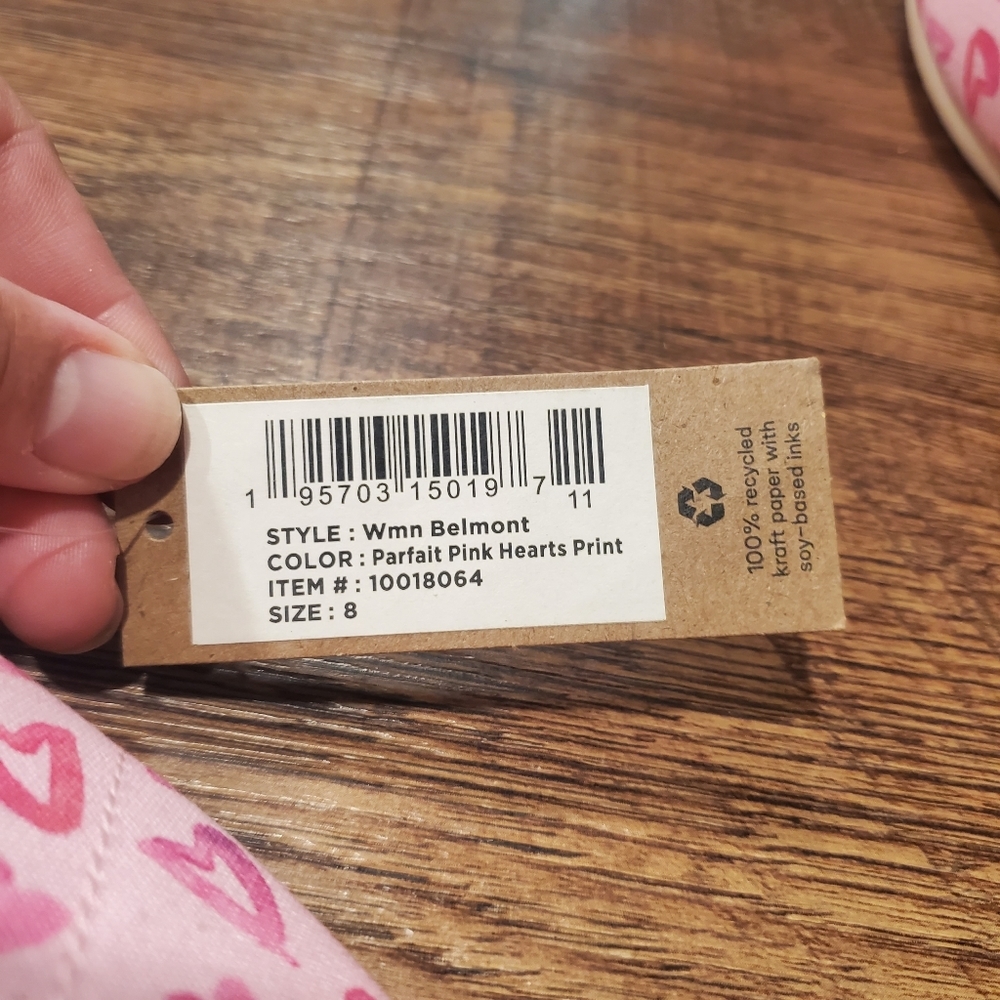 Toms Belmont Flats Canvas Shoes Parfait Pink Hearts Casual Comfy Preppy 8 New - Picture 8 of 8